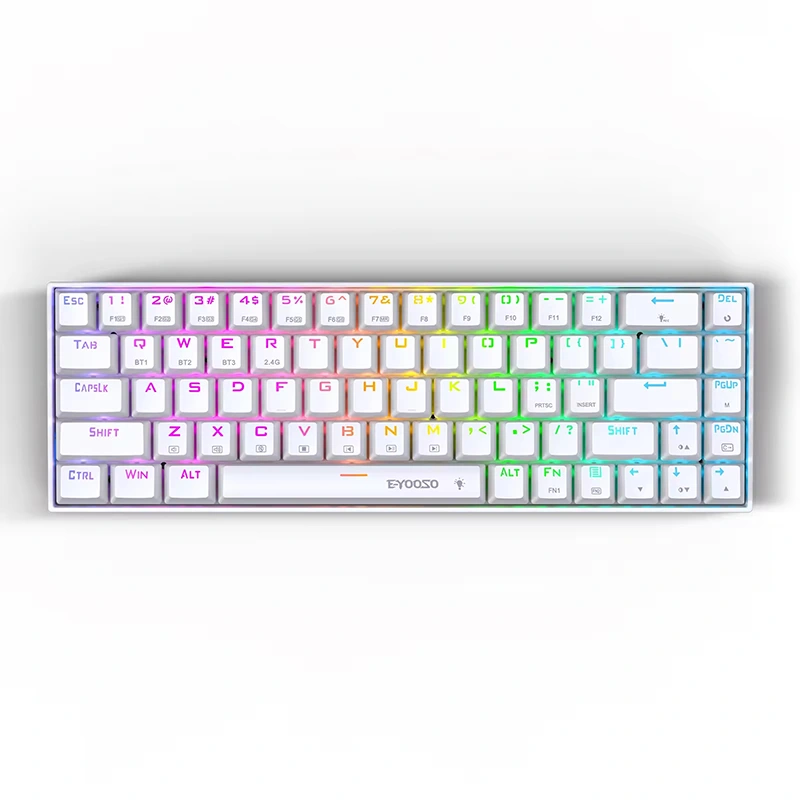 لوحة مفاتيح الألعاب الميكانيكية 68 مفتاح RGB لاسلكية BT 2.4 جيجا هرتز